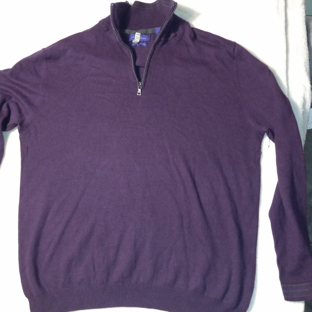 Alan Flusser 1/4 Zip Golf Sweater Pullover Cashmere Cotton Purple Men's Large